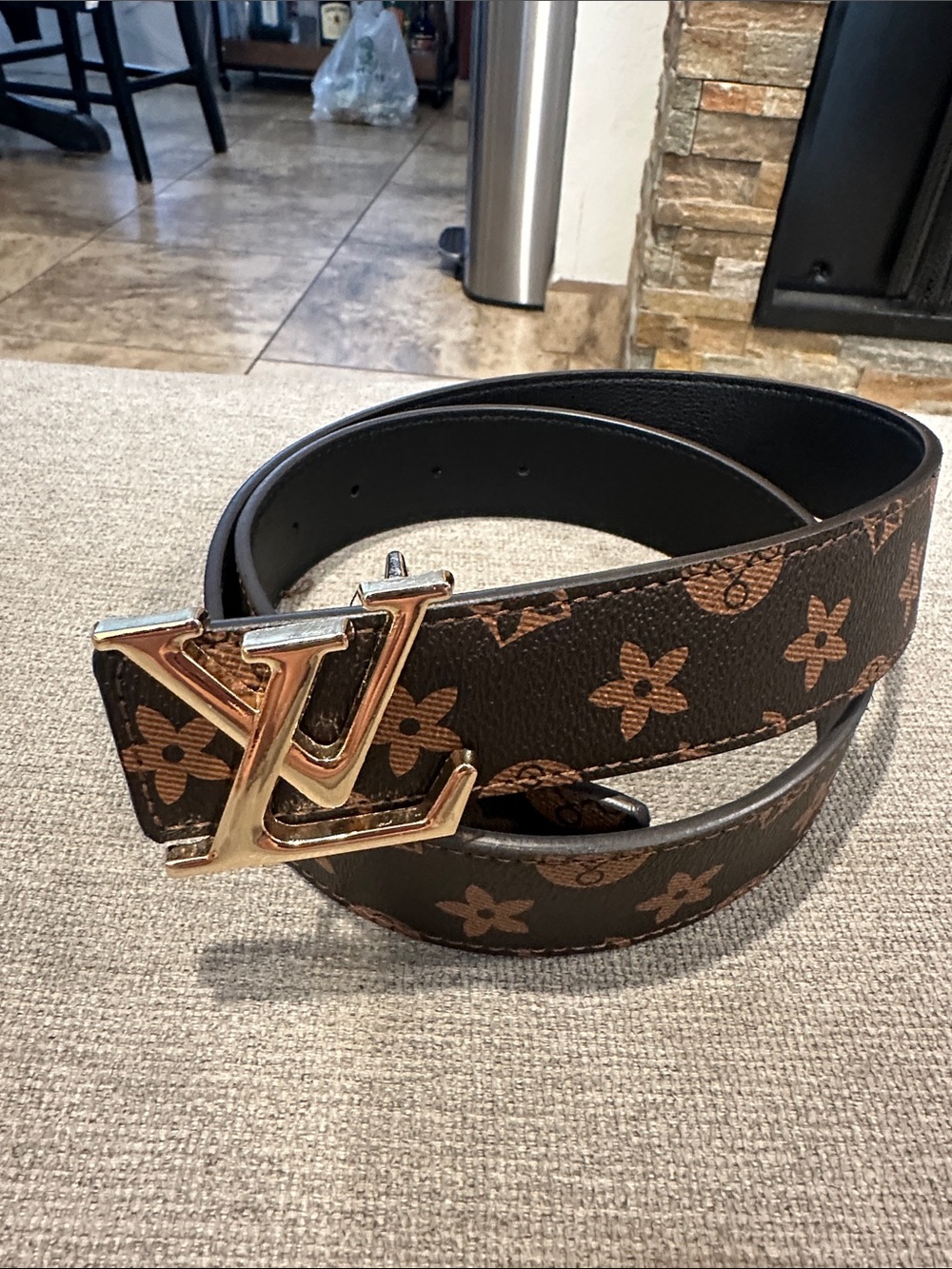 Defected Monogram Brown Canvas Belt with Gold LV Buckle